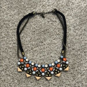 Statement Multicolor Bib Necklace - Orange, Blue & Cream